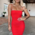 Zena Mesh Midi Dress - Red