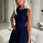 Adeline Lace up Back Mini Dress - Navy