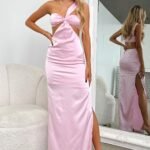 Alexia One Shoulder Satin Maxi Dress - Pink