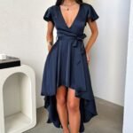 Amelia Satin Midi Dress - Navy