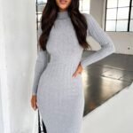 Ardent Long Sleeve Midi Dress - Grey