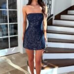 Arletta Strapless Sequin Mini Dress - Navy