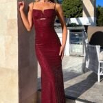 Bonnie Sequin Maxi Dress - Burgundy