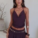Camila Open Back Halter Top - Brown
