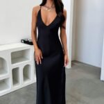 Delilah V-Neck Satin Maxi Dress - Black