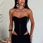 Dottie Strapless Lace-Up Top - Black