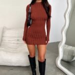 Emily Long Sleeve Turtle Neck Dress - Brown