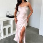 Evelyn Satin Cowl Neck Midi Dress - Champagne