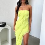 Jadore Strapless Ruffle Midi Dress - Lime