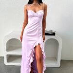 Lauren Ruffle Trim Satin Maxi Dress - Lilac
