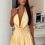 Lettie Halter Pleated Mini Dress - Baby Yellow