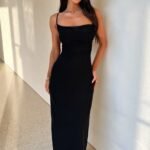 Nadine Lace-Up Back Maxi Dress - Black