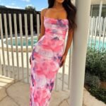 Nadine Lace-Up Back Maxi Dress - Pink Floral