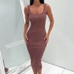 Neeha Midi Dress - Brown