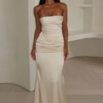Ophelia Strapless Embellished Satin Maxi Dress - Champagne