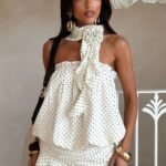 Palo Strapless Bubble Mini Dress - Ivory Polka