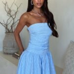 Sage Strapless Mini Dress - Blue Gingham