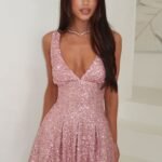 Sarah V-Neck Sequin Mini Dress - Baby Pink