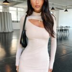 Shaylan Long Sleeve Mini Dress - Beige