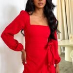 Silvana Long Sleeve Wrap Mini Dress - Red