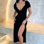 Solem Midi Dress - Black Linen