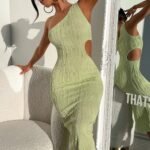 Trami One Shoulder Midi Dress - Green